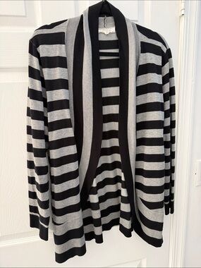 Striped Open-Front Cardigan - Black & Light Gray